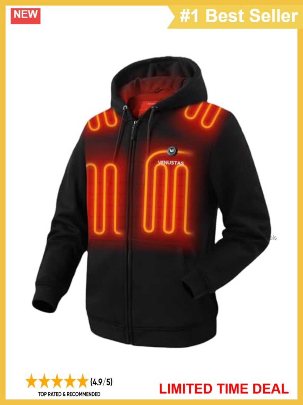 Unisex Heated Hoodie Full-Zip Fleece Lined 5 Heating Zones Battery